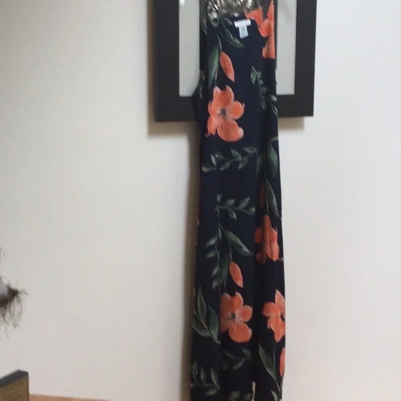 🎉Host Pick 🎉Beautiful  Navy with Orange Flowers Sheath Sz M - Picture 2 of 5